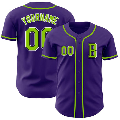 Custom Purple Neon Green-Black Authentic Baseball Jersey - Sky-Custom
