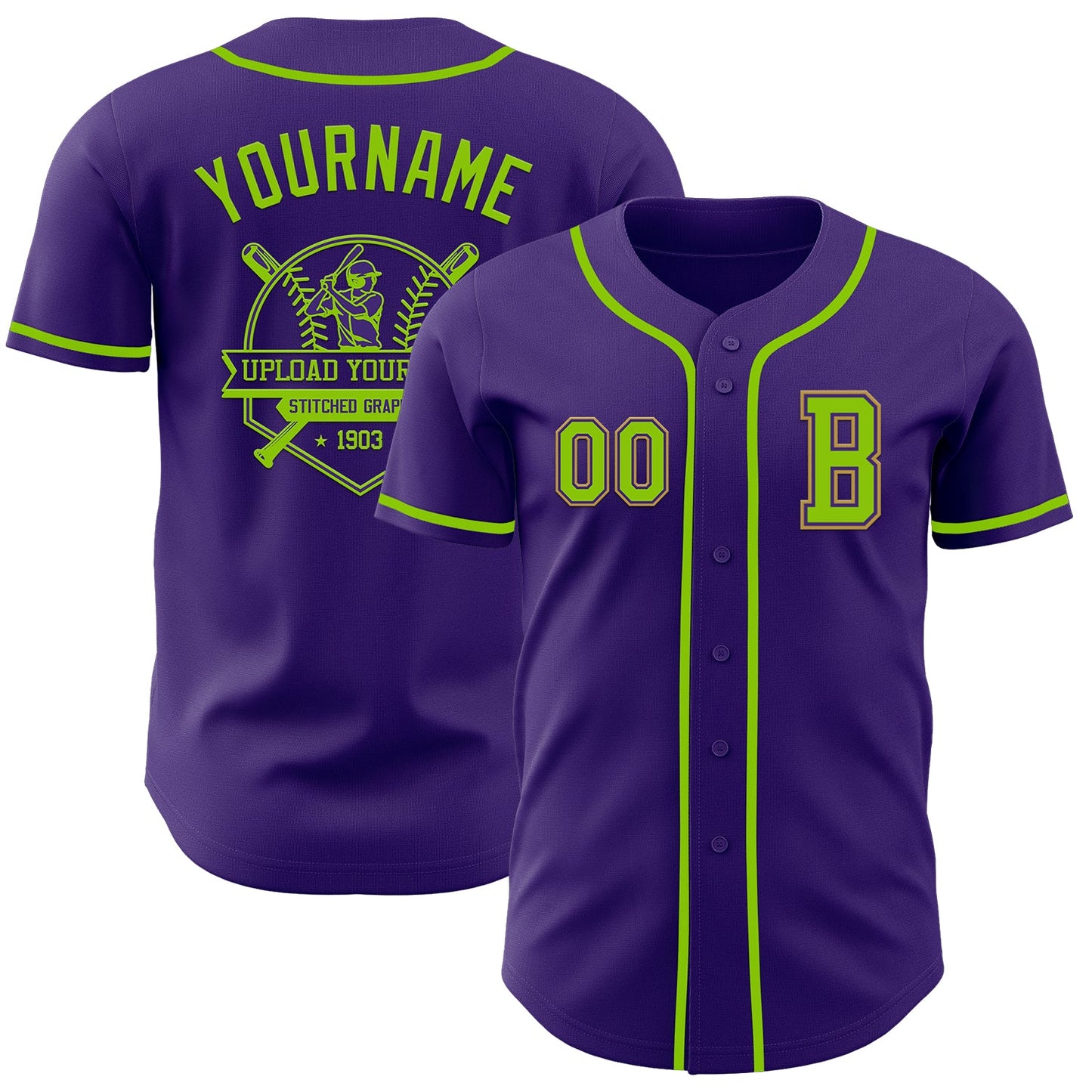 Custom Purple Neon Green-Old Gold Authentic Baseball Jersey - Sky-Custom