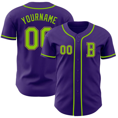 Custom Purple Neon Green-Old Gold Authentic Baseball Jersey - Sky-Custom