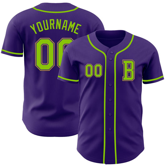 Custom Purple Neon Green-Old Gold Authentic Baseball Jersey - Sky-Custom