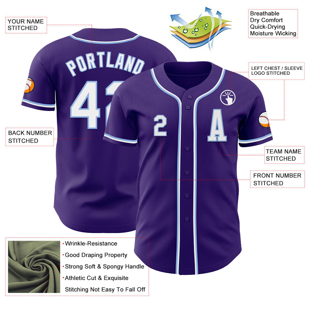 Custom Purple White-Light Blue Authentic Baseball Jersey - Sky-Custom
