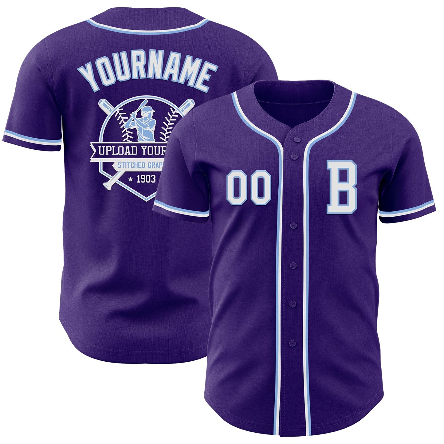 Custom Purple White-Light Blue Authentic Baseball Jersey - Sky-Custom