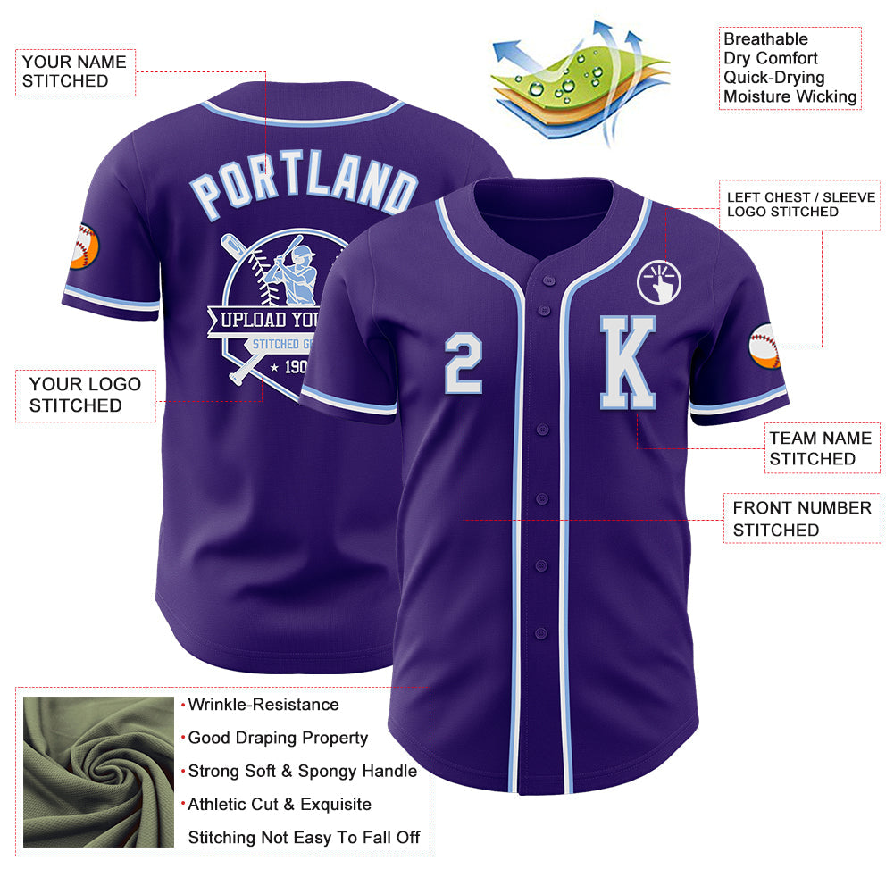 Custom Purple White-Light Blue Authentic Baseball Jersey - Sky-Custom