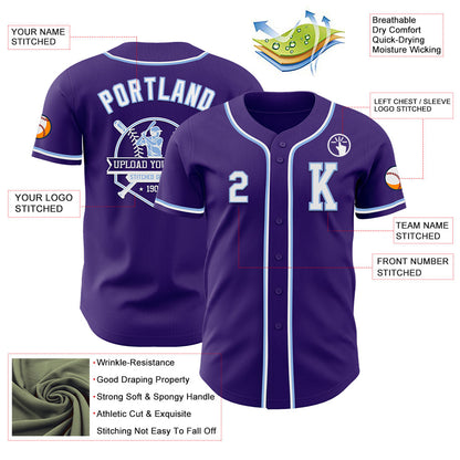 Custom Purple White-Light Blue Authentic Baseball Jersey - Sky-Custom