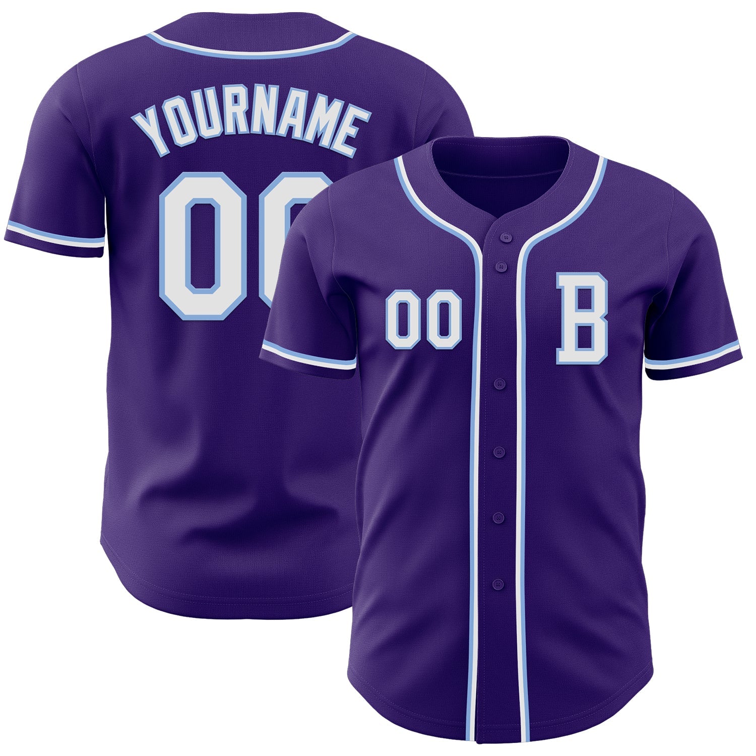 Custom Purple White-Light Blue Authentic Baseball Jersey - Sky-Custom