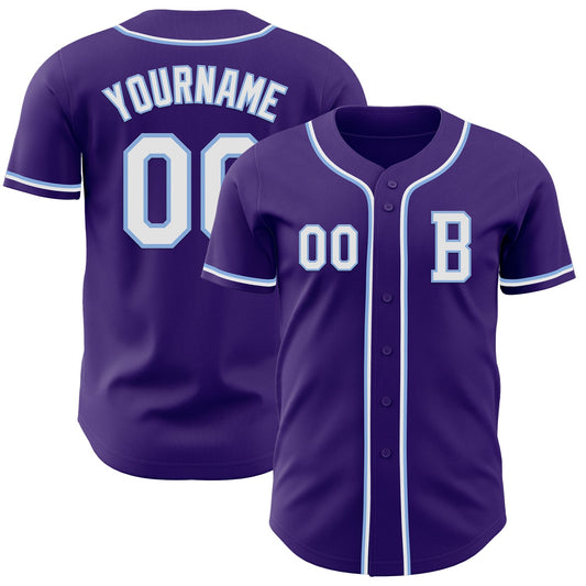 Custom Purple White-Light Blue Authentic Baseball Jersey - Sky-Custom