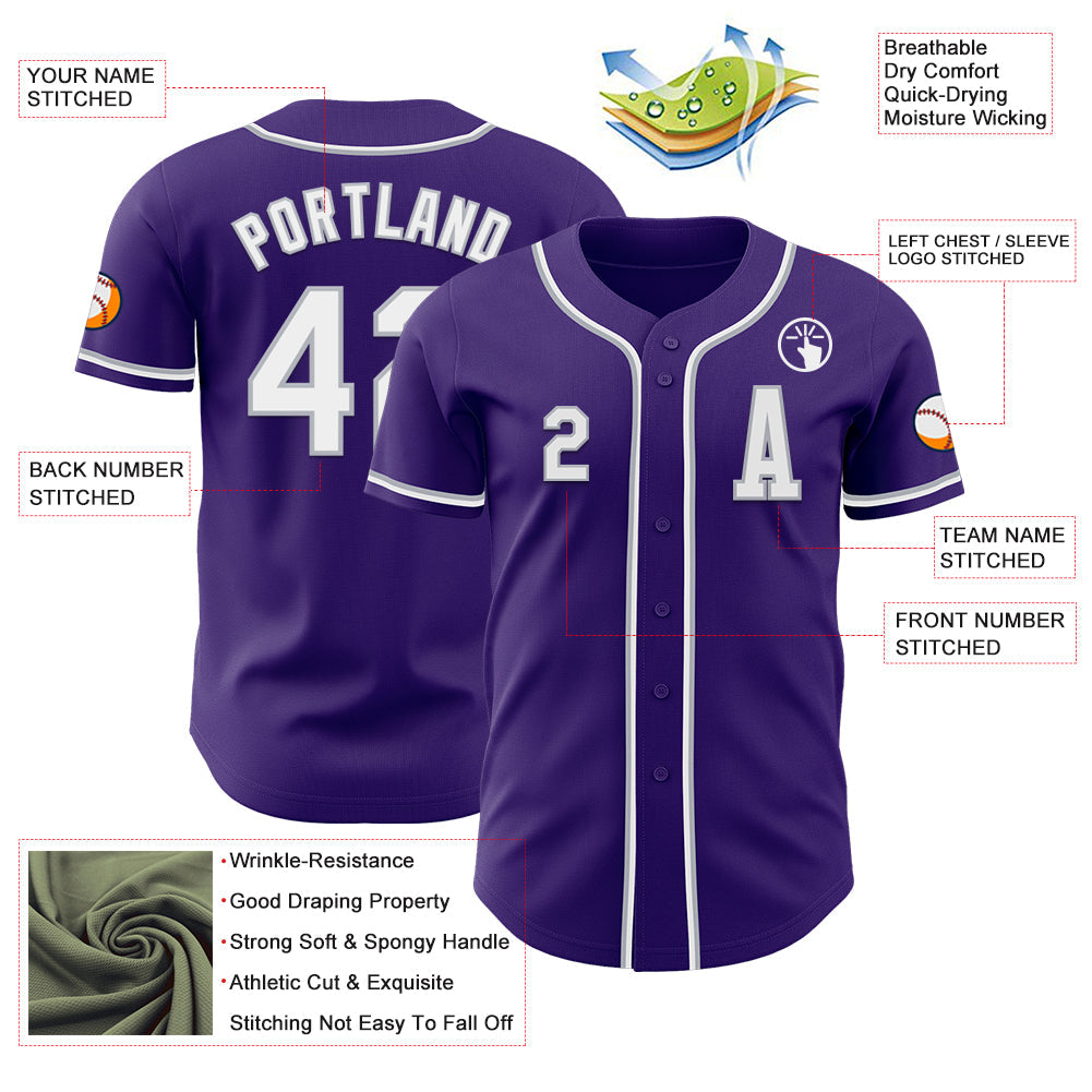 Custom Purple White-Gray Authentic Baseball Jersey - Sky-Custom