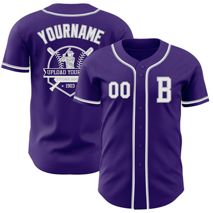Custom Purple White-Gray Authentic Baseball Jersey - Sky-Custom