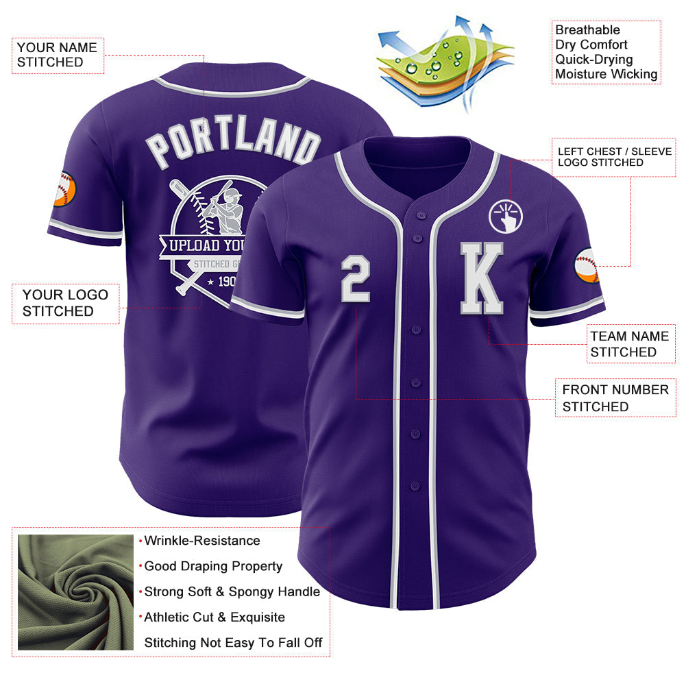 Custom Purple White-Gray Authentic Baseball Jersey - Sky-Custom