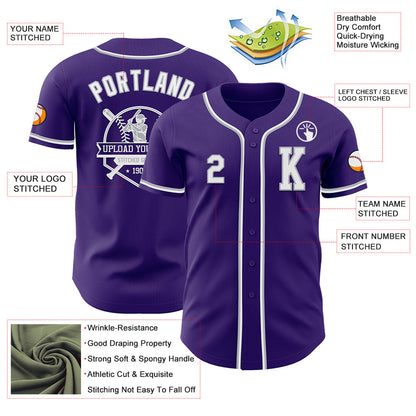 Custom Purple White-Gray Authentic Baseball Jersey - Sky-Custom