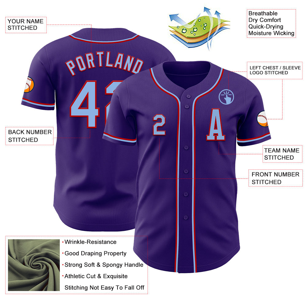 Custom Purple Light Blue-Red Authentic Baseball Jersey - Sky-Custom