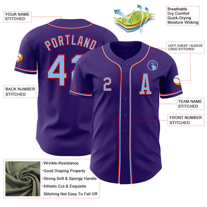 Custom Purple Light Blue-Red Authentic Baseball Jersey - Sky-Custom