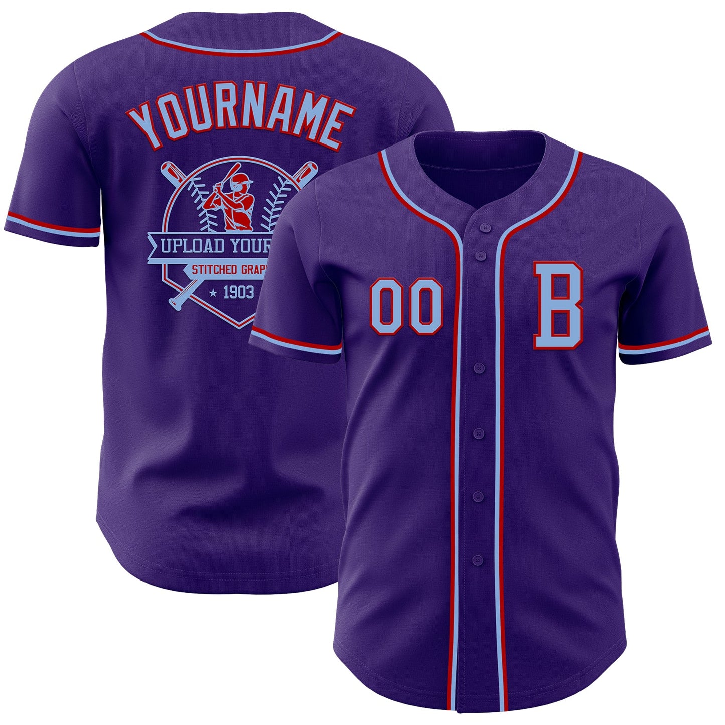 Custom Purple Light Blue-Red Authentic Baseball Jersey - Sky-Custom