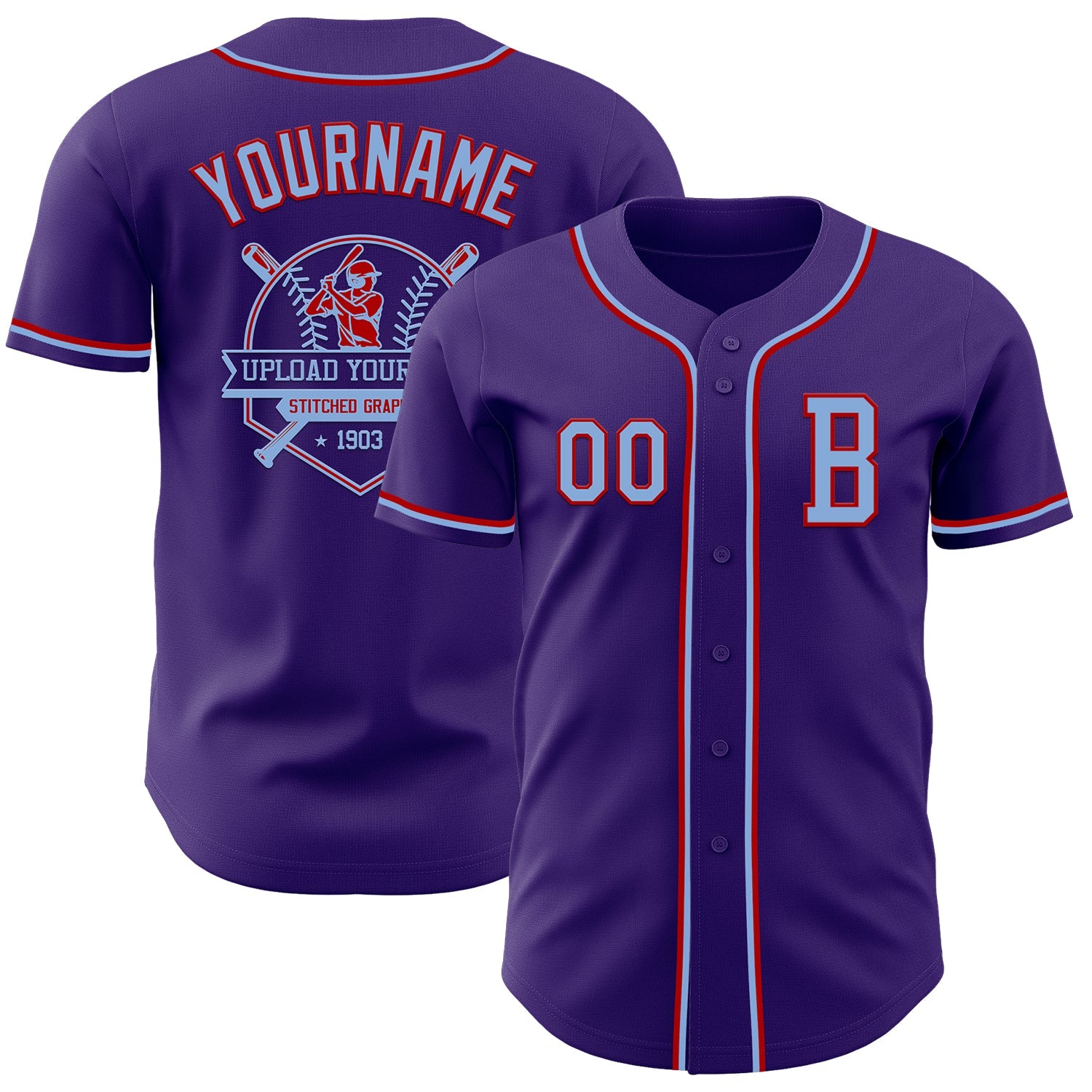 Custom Purple Light Blue-Red Authentic Baseball Jersey - Sky-Custom