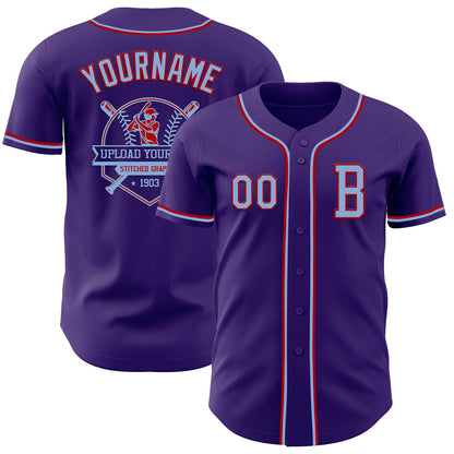 Custom Purple Light Blue-Red Authentic Baseball Jersey - Sky-Custom