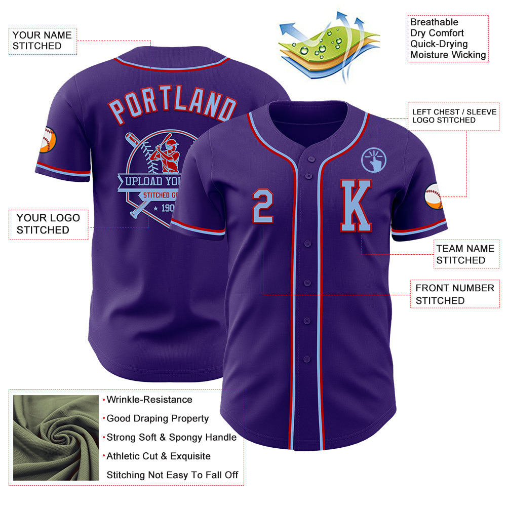 Custom Purple Light Blue-Red Authentic Baseball Jersey - Sky-Custom