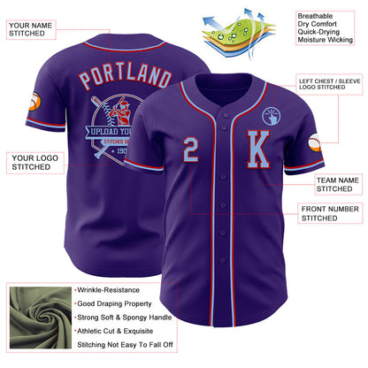 Custom Purple Light Blue-Red Authentic Baseball Jersey - Sky-Custom