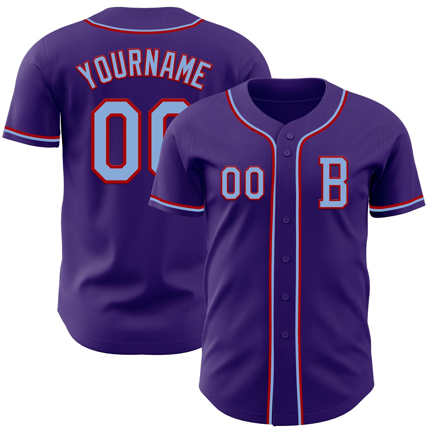 Custom Purple Light Blue-Red Authentic Baseball Jersey - Sky-Custom