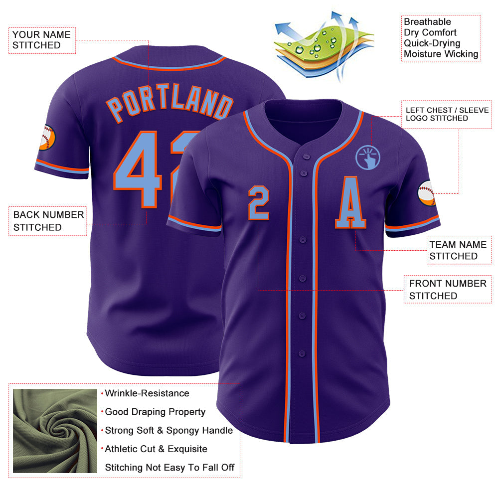 Custom Purple Electric Blue-Orange Authentic Baseball Jersey - Sky-Custom