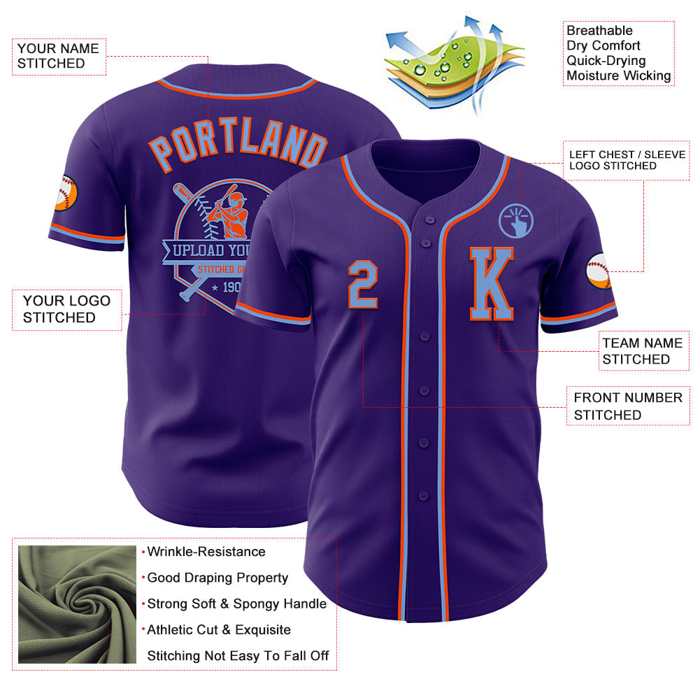 Custom Purple Electric Blue-Orange Authentic Baseball Jersey - Sky-Custom