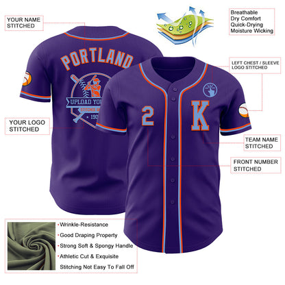 Custom Purple Electric Blue-Orange Authentic Baseball Jersey - Sky-Custom