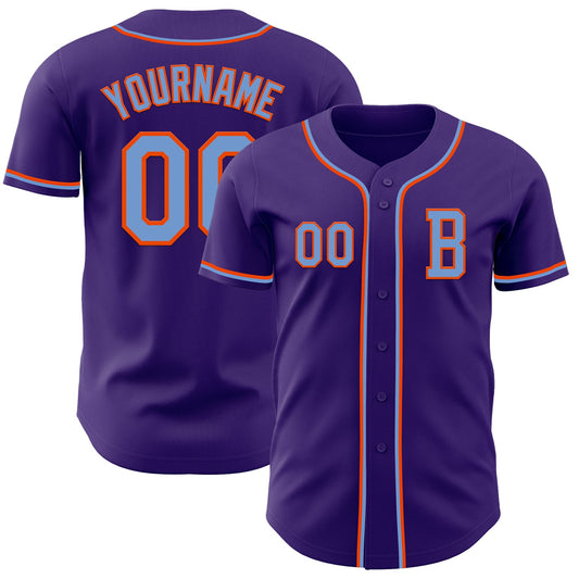 Custom Purple Electric Blue-Orange Authentic Baseball Jersey - Sky-Custom