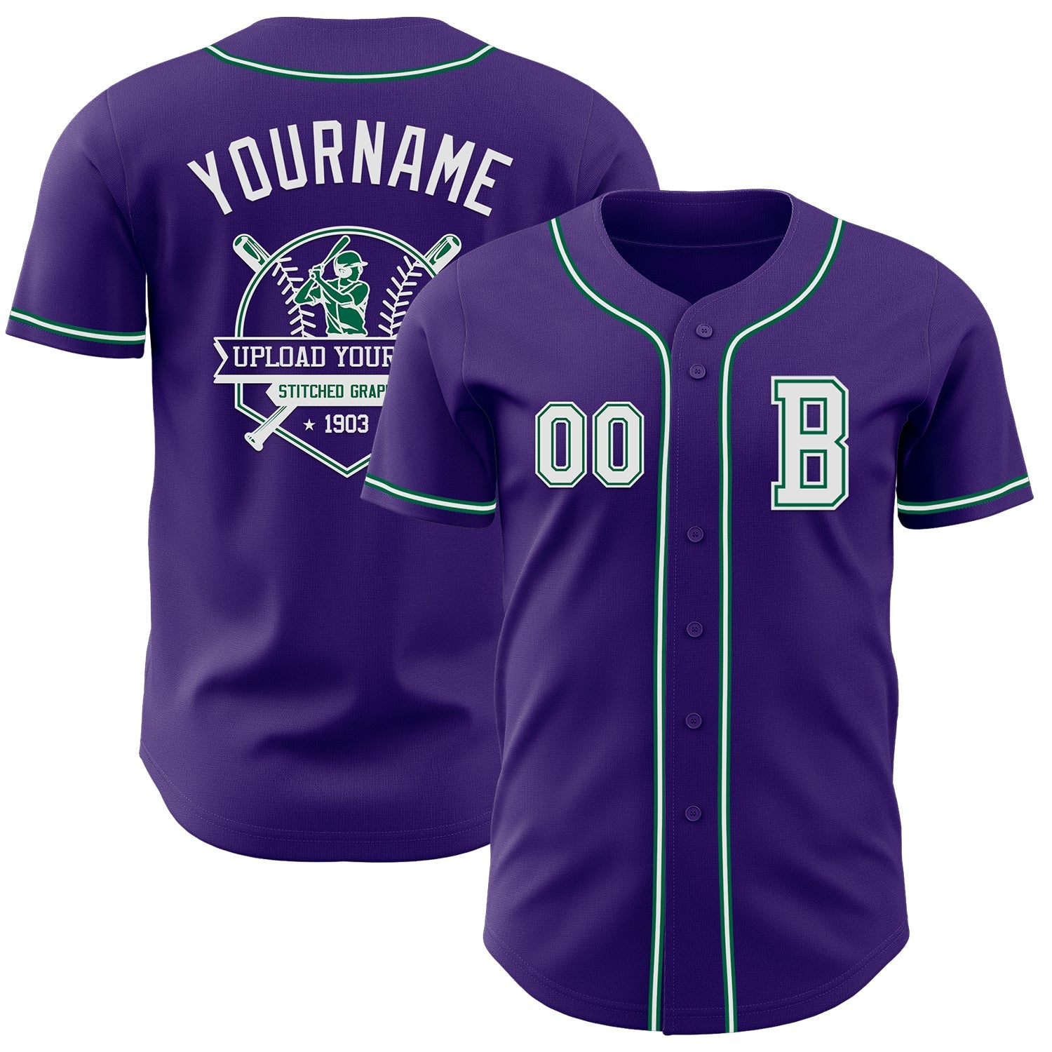 Custom Purple White-Kelly Green Authentic Baseball Jersey - Sky-Custom