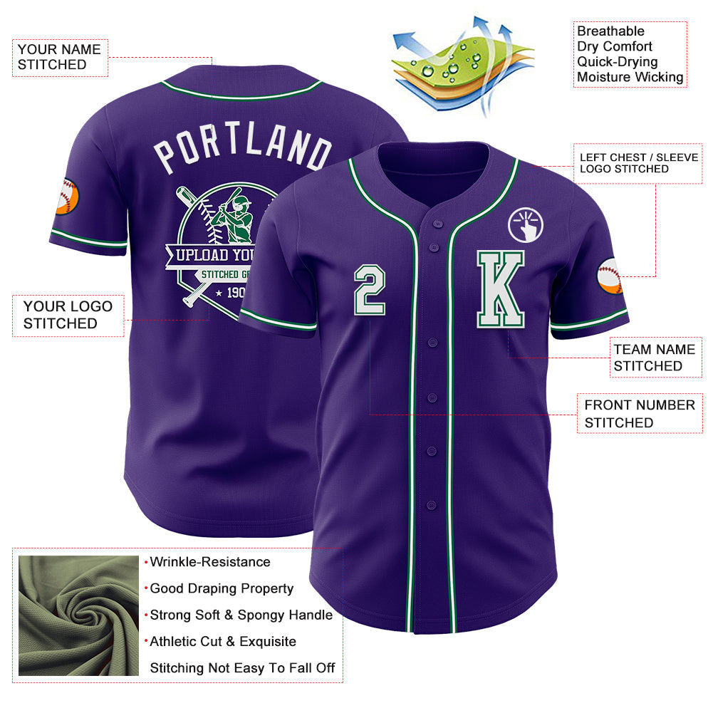 Custom Purple White-Kelly Green Authentic Baseball Jersey - Sky-Custom