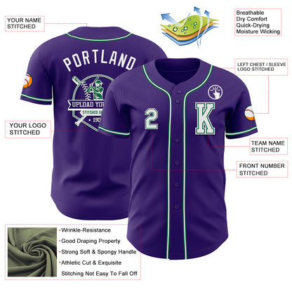 Custom Purple White-Kelly Green Authentic Baseball Jersey - Sky-Custom
