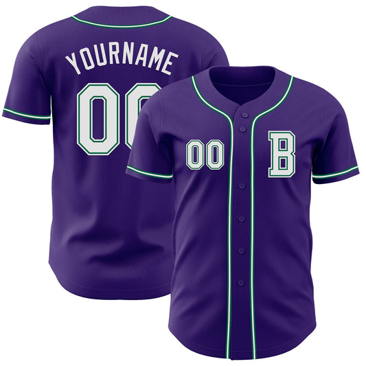 Custom Purple White-Kelly Green Authentic Baseball Jersey - Sky-Custom