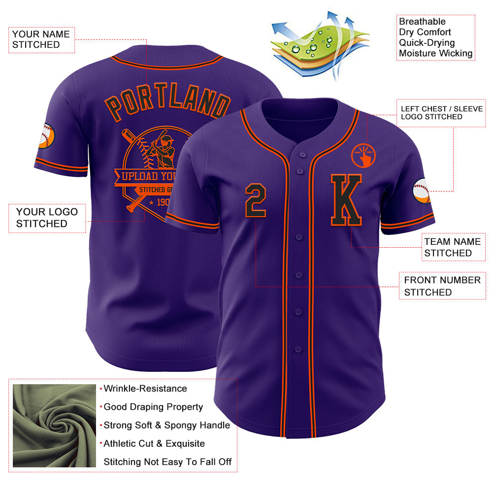 Custom Purple Black-Orange Authentic Baseball Jersey - Sky-Custom