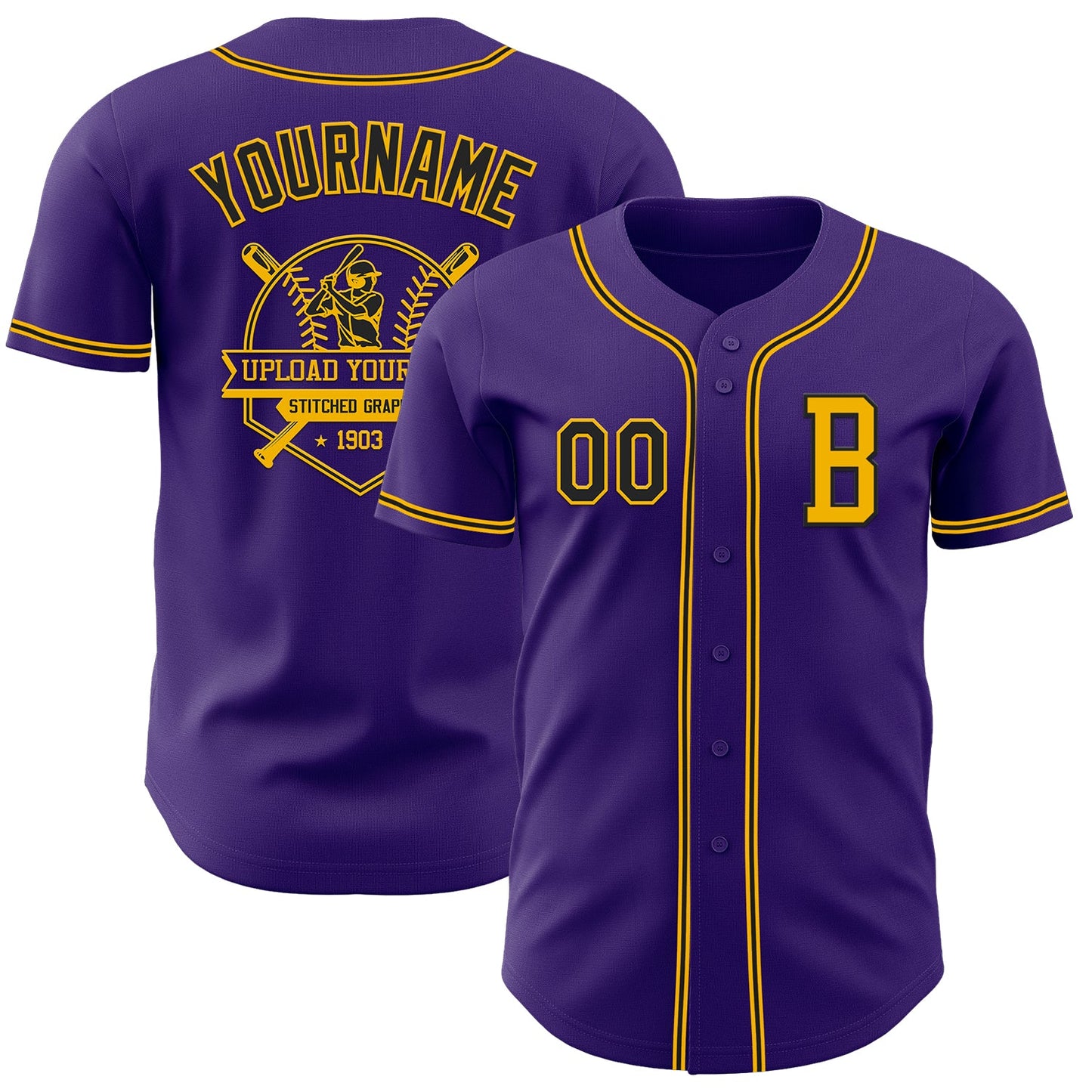 Custom Purple Black-Gold Authentic Baseball Jersey - Sky-Custom