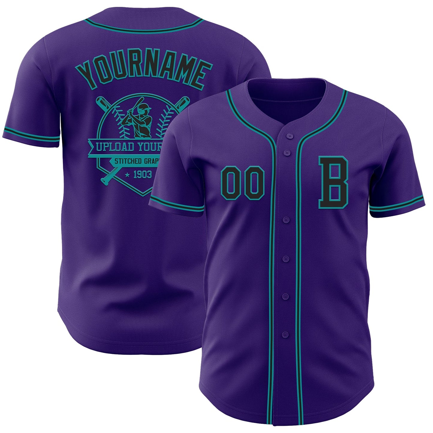 Custom Purple Black-Teal Authentic Baseball Jersey - Sky-Custom