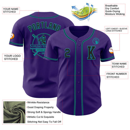 Custom Purple Black-Teal Authentic Baseball Jersey - Sky-Custom