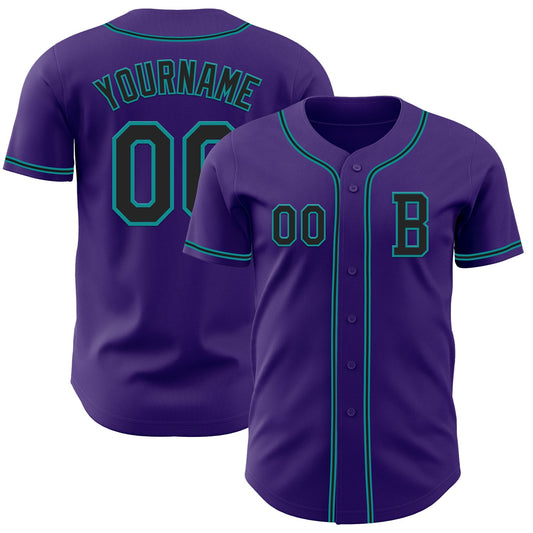 Custom Purple Black-Teal Authentic Baseball Jersey - Sky-Custom