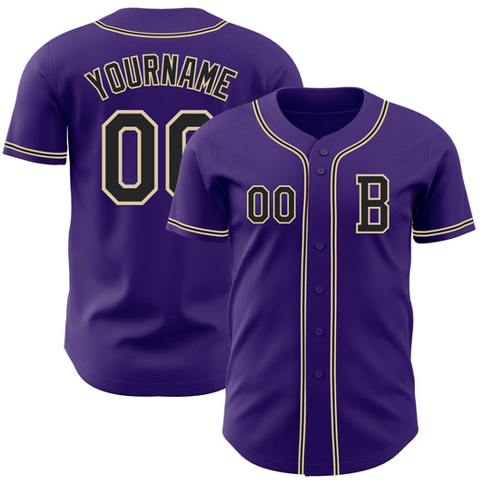 Custom Purple Black-City Cream Authentic Baseball Jersey - Sky-Custom