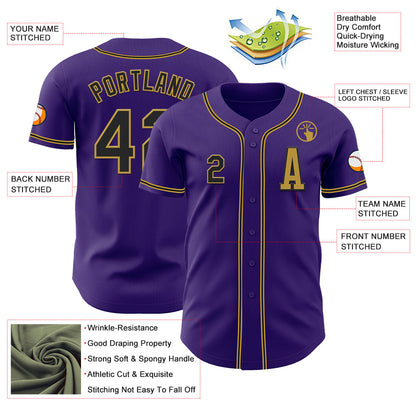 Custom Purple Black-Old Gold Authentic Baseball Jersey - Sky-Custom