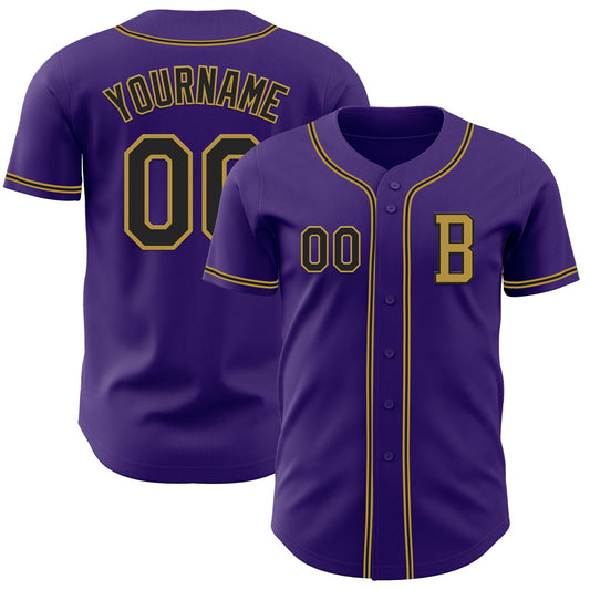 Custom Purple Black-Old Gold Authentic Baseball Jersey - Sky-Custom