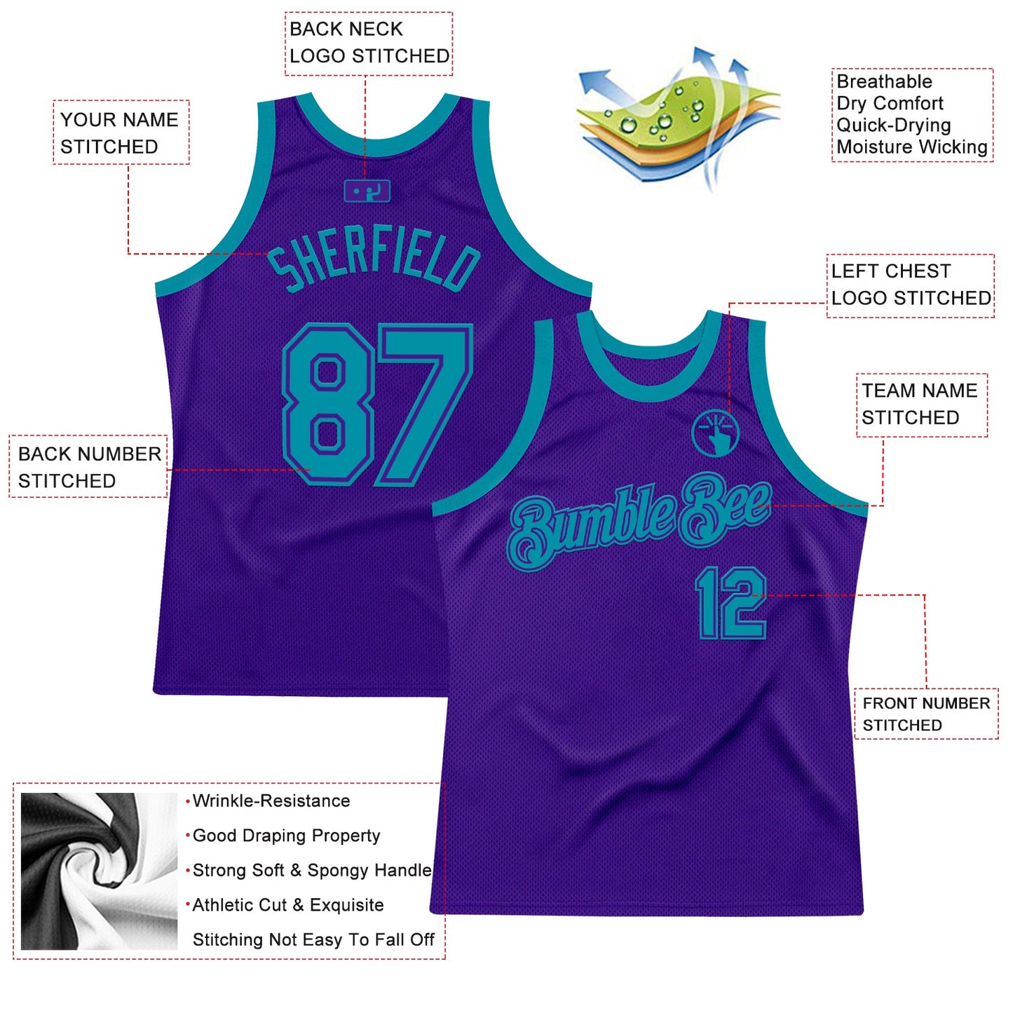 Custom Purple Teal Authentic Throwback Basketball Jersey - Sky-Custom