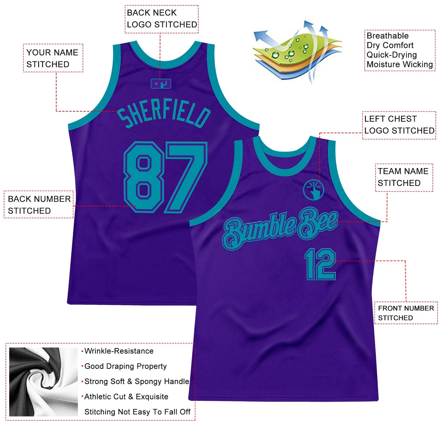 Custom Purple Teal Authentic Throwback Basketball Jersey - Sky-Custom