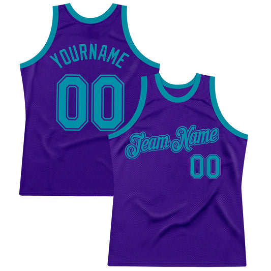 Custom Purple Teal Authentic Throwback Basketball Jersey - Sky-Custom