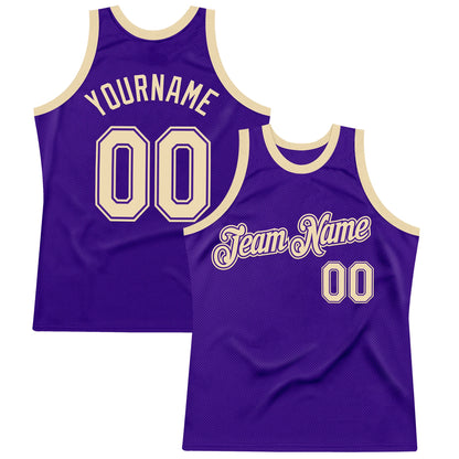 Custom Purple Cream Authentic Throwback Basketball Jersey - Sky-Custom
