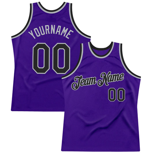 Custom Purple Black-Gray Authentic Throwback Basketball Jersey - Sky-Custom
