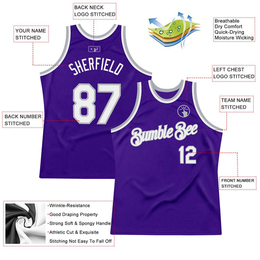 Custom Purple White-Gray Authentic Throwback Basketball Jersey - Sky-Custom