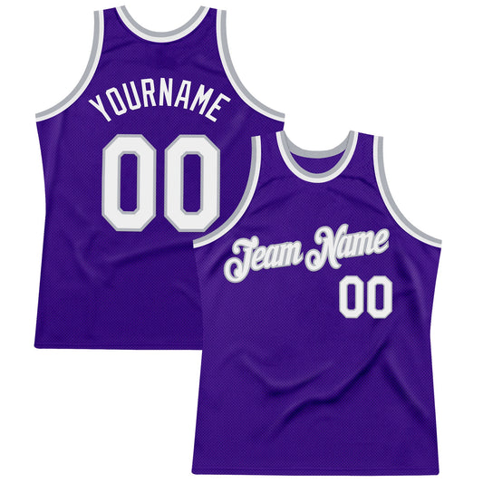 Custom Purple White-Gray Authentic Throwback Basketball Jersey - Sky-Custom