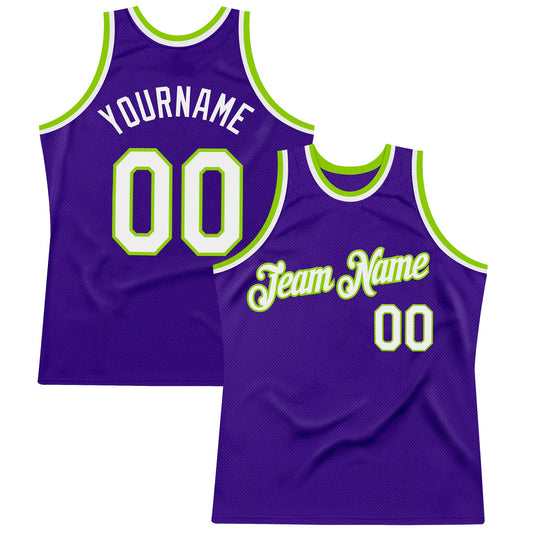 Custom Purple White-Neon Green Authentic Throwback Basketball Jersey - Sky-Custom
