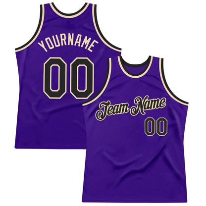 Custom Purple Black-Cream Authentic Throwback Basketball Jersey - Sky-Custom