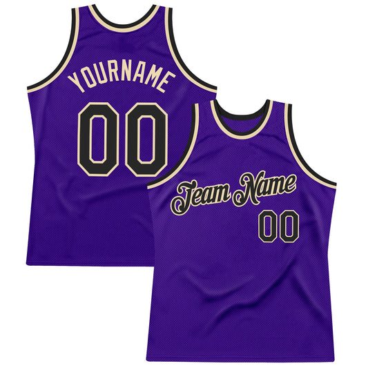 Custom Purple Black-Cream Authentic Throwback Basketball Jersey - Sky-Custom