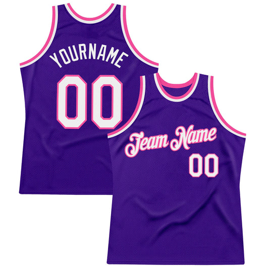 Custom Purple White-Pink Authentic Throwback Basketball Jersey - Sky-Custom