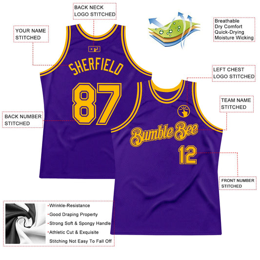Custom Purple Gold Authentic Throwback Basketball Jersey - Sky-Custom